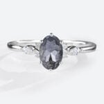 White Gold 1.5ct Salt and Pepper Diamond Engagement Ring Oval Cut Vintage Bridal Ring