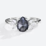 1.2ct Salt and Pepper Diamond Ring White Gold Pear Cut Cluster Bridal Rings