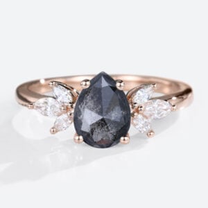 Pear Cut Salt & Pepper Diamond Engagement Ring Cluster Bridal Ring