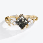 Salt And Pepper Diamond Princess Cut Cluster Engagement Ring