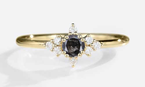 Round Cut Salt & Pepper Diamond Cluster Engagement Rings