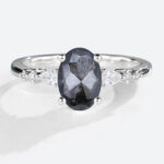 Oval Salt and Pepper Diamond 1.5ct Simple White Gold Engagement Rings