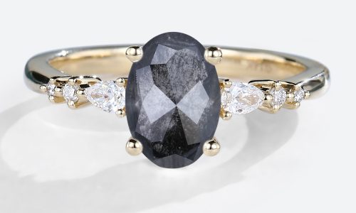 Oval Salt and Pepper Diamond Simple Gold Engagement Rings