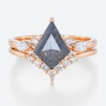 Kite Cut Salt And Pepper Diamond Ring Bridal Wedding Ring Sets