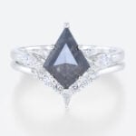 Kite Cut Salt And Pepper Diamond Ring Bridal Wedding Ring Sets