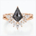 Rose Gold 2ct Salt and Pepper Diamond Ring Set with Curved Wedding Ring