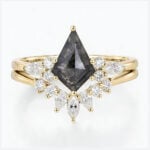 Yellow Gold 2ct Salt and Pepper Diamond Ring Set with Curved Wedding Ring