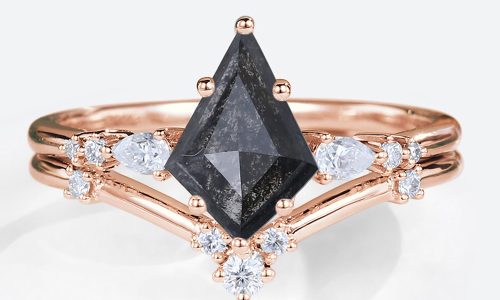 2PCS-Unique-Kite-Cut-Salt-amp-Pepper-Diamond-Wedding-Ring-Simple-Promise-Rings-Sets