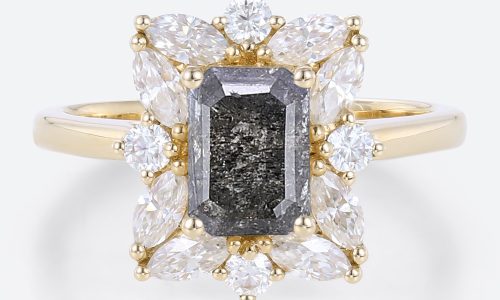 Emerald Cut Rings Halo Ring Salt and Pepper Emerald Cut Diamond
