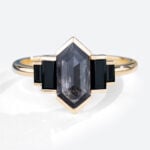 1ct Elongated Hexagon Salt and Pepper Diamond Engagement Rings