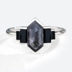 1ct Elongated Hexagon Salt and Pepper Diamond Engagement Rings