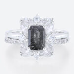 Couples Wedding Ring Set Emerald Cut Salt and Pepper Diamond