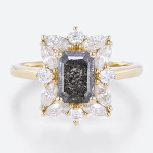 Emerald Cut Rings Halo Ring Salt and Pepper Emerald Cut Diamond
