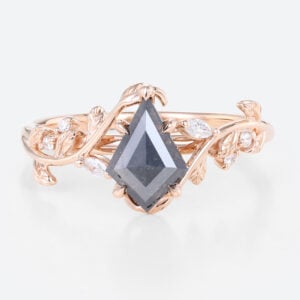Kite Cut Salt & Pepper Diamond Dainty Engagement Rings Nature Inspired Promise Ring