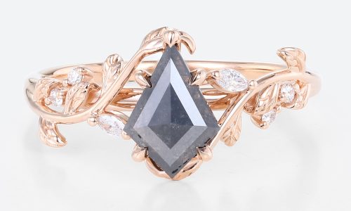 Kite Cut Salt & Pepper Diamond Dainty Engagement Rings Nature Inspired Promise Ring (1)