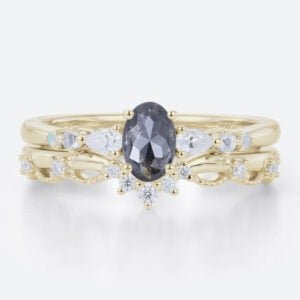 Vintage Wedding Ring Sets Salt and Pepper Diamond Curved Band