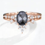 Engagement Rings Oval Bridal Wedding Ring Sets Salt & Pepper Diamond