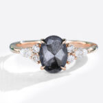 Gold Wedding Rings for Women Salt & Pepper Diamond Ring Cluster Bridal Ring