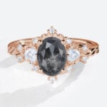 Rose Gold Wedding Rings for Women Oval Rings Salt & Pepper Diamond