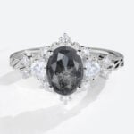 White Gold Wedding Rings for Women Oval Rings Salt & Pepper Diamond