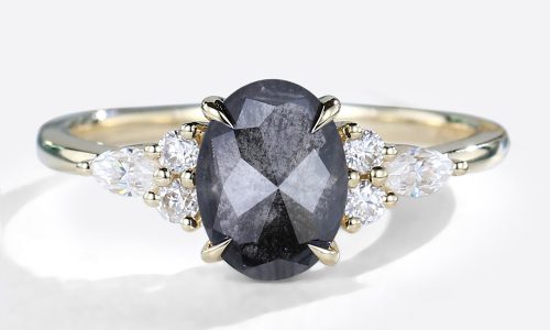 Oval Cut Salt & Pepper Diamond Engagement Rings Cluster Bridal Ring