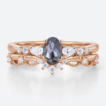 Vintage Wedding Ring Sets Salt and Pepper Diamond Curved Band