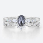 Vintage Wedding Ring Sets Salt and Pepper Diamond Curved Band