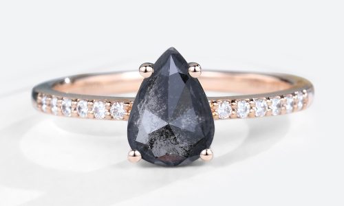 Pear Cut Engagement Ring Pave Diamond Ring Salt And Pepper Diamond Band