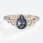 Pear Shaped Ring Vintage Salt and Pepper Diamond Ring