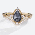 Salt & Pepper Diamond Rings Set Art Deco Engagement Ring