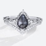 Salt & Pepper Diamond Rings Set Art Deco Engagement Ring