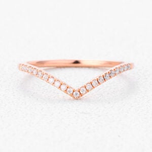 Chevron Lab Diamond Ring 0.1ctw Round Pave Curved Thin Band in Rose Gold