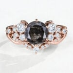 Rose Gold Wedding Ring Sets Round Cut Salt & Pepper Diamond Women's Promise Rings