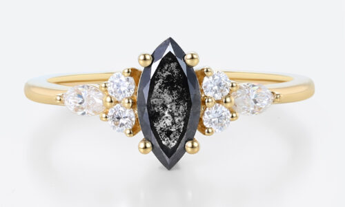 Yellow Gold 0.5ct Marquise Cut Salt & Pepper Diamond Cluster Engagement Ring