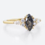 Yellow Gold 0.5ct Marquise Cut Salt & Pepper Diamond Cluster Engagement Ring