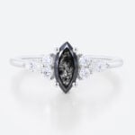 White Gold 0.5ct Marquise Cut Salt & Pepper Diamond Cluster Engagement Ring
