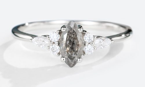 Marquise Engagement Rings White Gold Ring Salt & Pepper Diamond