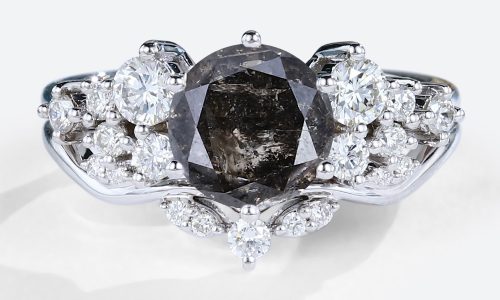 Gold Wedding Ring Sets Round Cut Salt & Pepper Diamond Women's Promise Rings