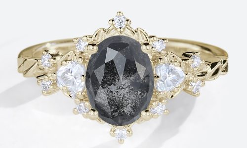 Gold Wedding Rings for Women Oval Rings Salt & Pepper Diamond