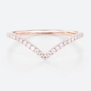 Rose Gold Curved Wedding Band Diamond Made in Lab Pave Ring