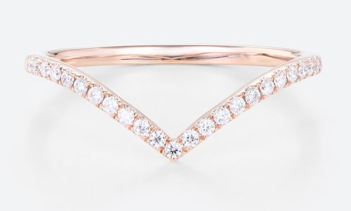 Rose Gold Curved Wedding Band Diamond Made in Lab Pave Ring