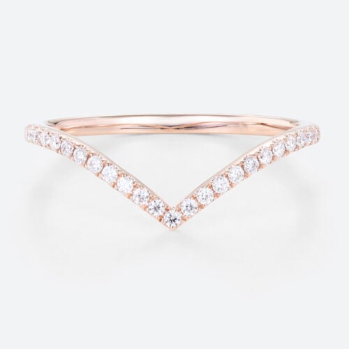 Rose Gold Curved Wedding Band Diamond Made in Lab Pave Ring