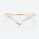Yellow Gold Curved Wedding Band Diamond Made in Lab Pave Ring
