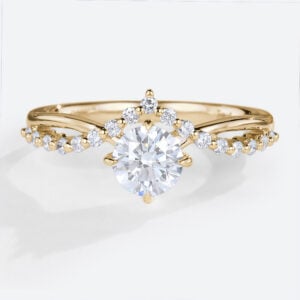 0.5ct Round Lab Grown Diamond Rings Round Cut Crossover 4 Claw Promise Ring in Yellow Gold