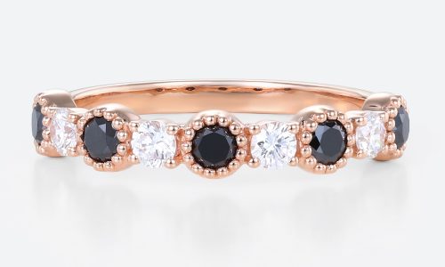 0.6ctw Round Cut Lab Grown Diamond & Black Diamond Rings Beaded Rings Straight Wedding Band in Rose Gold (1) 0.6ctw Round Cut Lab Grown Diamond & Black Diamond Rings Beaded Rings Straight Wedding Band in Rose Gold (1)