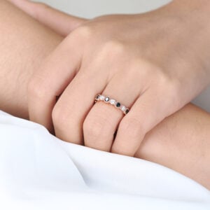 0.6ctw Round Cut Lab Grown Diamond & Black Diamond Rings Beaded Rings Straight Wedding Band in Rose Gold