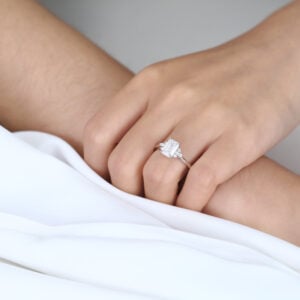 1.5ct Colorless VS+ Emerald Cut Lab Grown Diamond Unique 4-Prong Engagement Ring