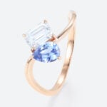 1ct Colorless VS+ Emerald Cut Lab Grown Diamond Toi et Moi 4 Claw Prong Engagement Ring in Rose Gold (2)