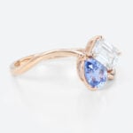 1ct Colorless VS+ Emerald Cut Lab Grown Diamond Toi et Moi 4 Claw Prong Engagement Ring in Rose Gold (4)