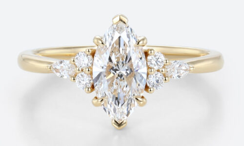 Yellow Gold 1 Carat Marquise Diamond Ring Lab Diamond Cluster Rings